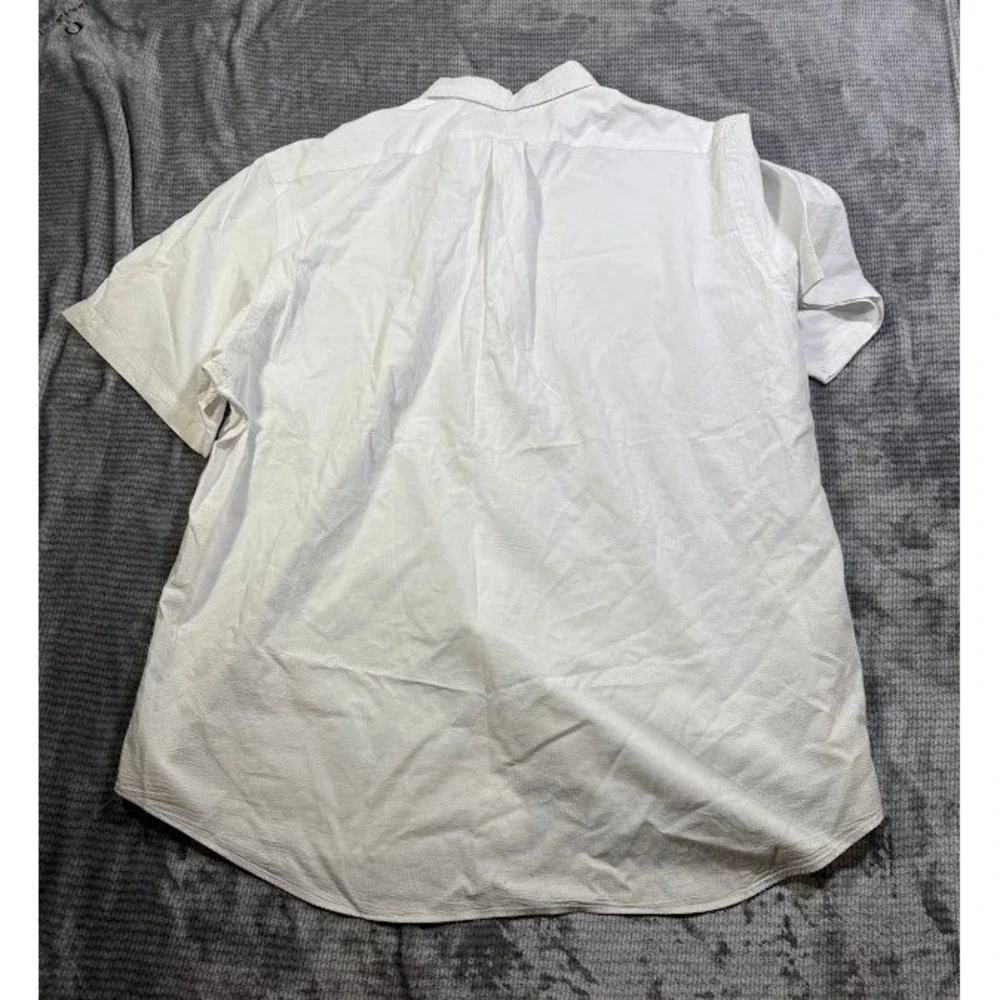 Ralph Lauren Mens XXL White Seersucker Short Sleeve Button Down Shirt Pony Logo